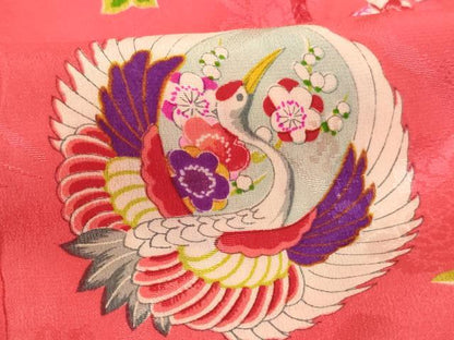 平和屋着物[]アンティーク　大正ロマン　お宮参り　女の子　祝着　産着　初着　のしめ　鶴丸花文　逸品　AABK9225ja