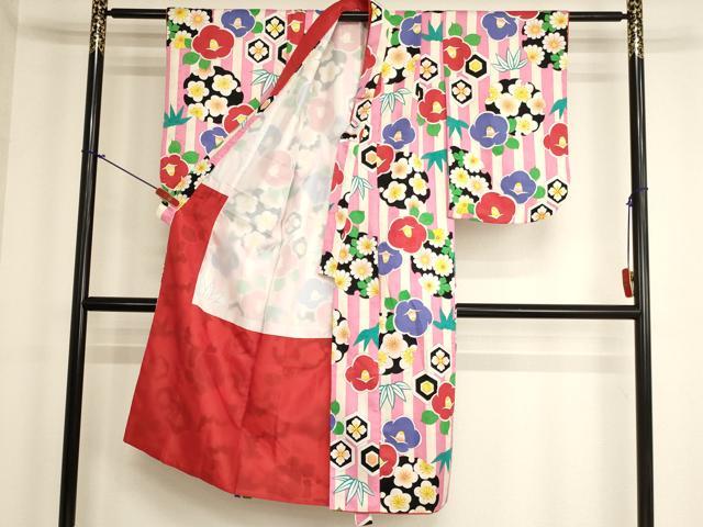 平和屋着物[]七五三　女の子　７歳　祝着　四つ身　雪輪花文　洗える着物　AABK9226ja