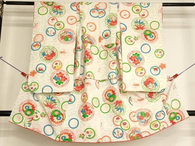 平和屋着物[]七五三　女の子　３歳　祝着　三つ身　草花丸文　金彩　正絹　逸品　AABK9227ja