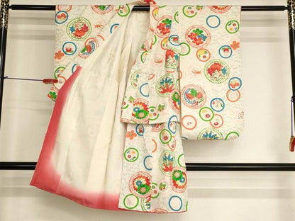平和屋着物[]七五三　女の子　３歳　祝着　三つ身　草花丸文　金彩　正絹　逸品　AABK9227ja