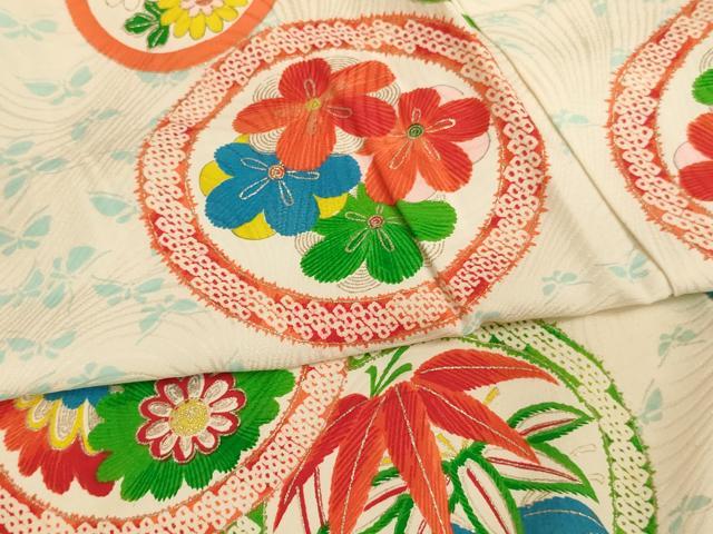 平和屋着物[]七五三　女の子　３歳　祝着　三つ身　草花丸文　金彩　正絹　逸品　AABK9227ja