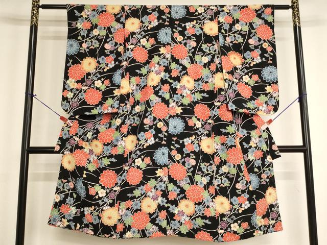 平和屋着物[]七五三　女の子　７歳　祝着　四つ身　型染め　草花文　正絹　逸品　AABK9229ja