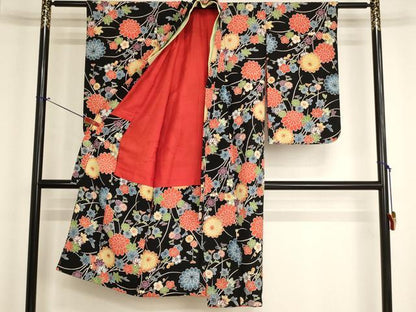 平和屋着物[]七五三　女の子　７歳　祝着　四つ身　型染め　草花文　正絹　逸品　AABK9229ja