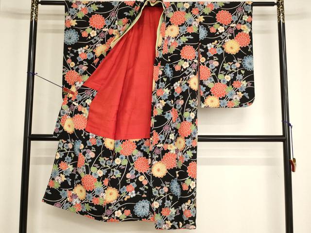 平和屋着物[]七五三　女の子　７歳　祝着　四つ身　型染め　草花文　正絹　逸品　AABK9229ja