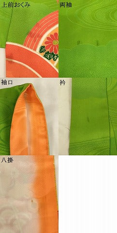 平和屋着物[]七五三　女の子　７歳　祝着　四つ身　駒刺繍　御所車青海波　金彩　正絹　逸品　AABK9234ja