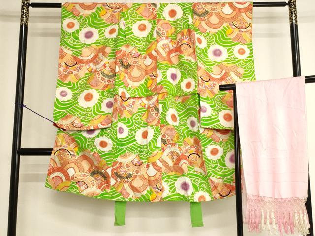 平和屋着物[]七五三　女の子　5歳　祝着・志古貴セット　花青海波　金彩　洗える着物　AABK9236ja