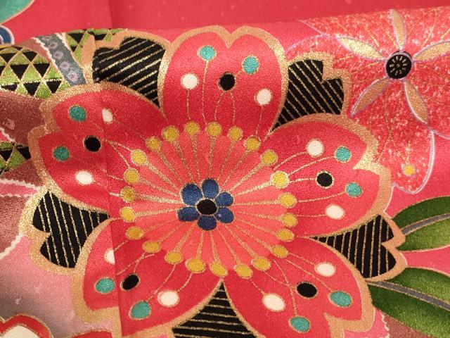 平和屋着物[]七五三　女の子　７歳　祝着　四つ身　枝桜文　暈し染め　金彩　正絹　逸品　AABK9237ja