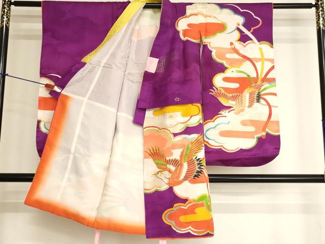 平和屋着物[]七五三　女の子　5歳　祝着　駒刺繍　雲重ね鳳凰文　金糸　金彩　洗える着物　AABK9241ja