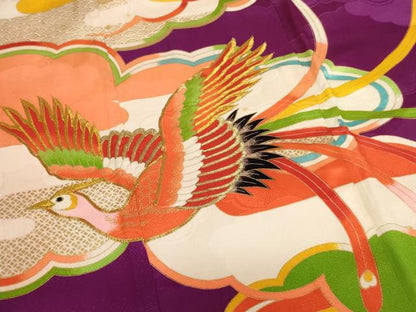 平和屋着物[]七五三　女の子　5歳　祝着　駒刺繍　雲重ね鳳凰文　金糸　金彩　洗える着物　AABK9241ja
