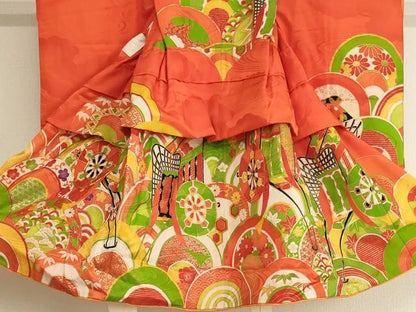 平和屋着物[]七五三　女の子　３歳　祝着　三つ身　駒刺繍　御所車花青海波　金彩　洗える着物　AABK9243ja