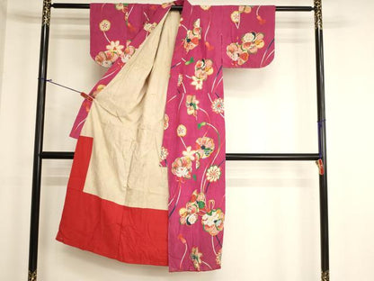 平和屋着物[]アンティーク　大正ロマン　七五三　女の子　７歳　祝着　四つ身　舞花文　正絹　逸品　AABK9244ja