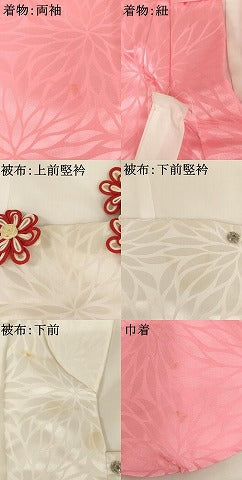 平和屋着物[]七五三　女の子　３歳　祝着　三つ身　被布・巾着セット　狢菊地紋　暈し染め　洗える着物　AABK9247ja