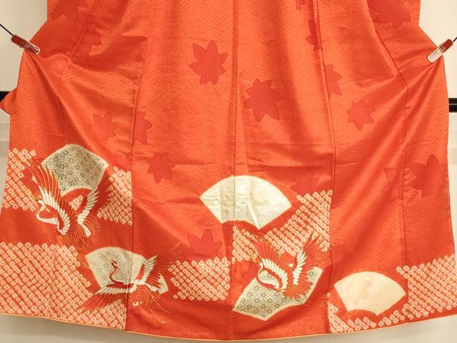 平和屋着物∵女の子　十三参り　子供　祝着　絞り　駒刺繍　飛鶴地紙花文　金銀彩　正絹　逸品　AABK9250ja