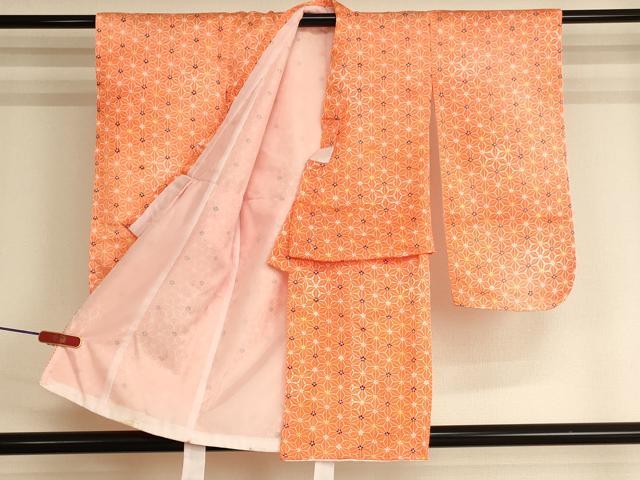 平和屋着物[]七五三　女の子　３歳　祝着　三つ身　被布セット　麻の葉文様　洗える着物　AABK9251ja
