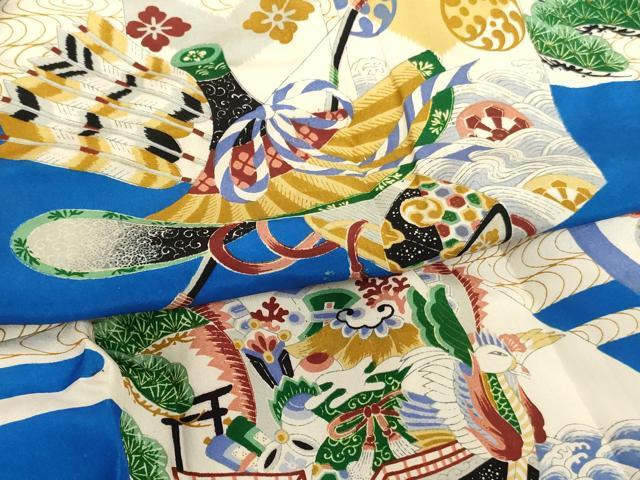 平和屋着物[]お宮参り　男の子　祝着　産着　初着　のしめ　単衣　武具　鷹　宝船　正絹　逸品　AABK9253ja