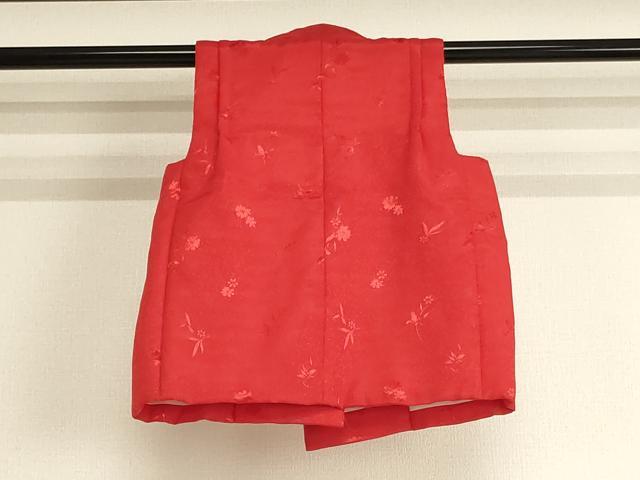 平和屋着物[]七五三　女の子　３歳　被布　草花地紋　赤色　洗える着物　AABK9255ja