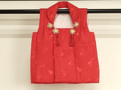 平和屋着物[]七五三　女の子　３歳　被布　草花地紋　赤色　洗える着物　AABK9255ja