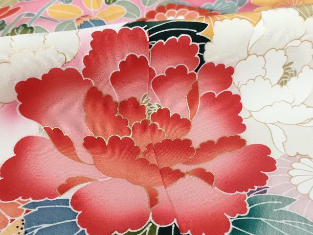 平和屋着物[]七五三　女の子　３歳　祝着　三つ身　友禅　花車鴛鴦文　暈し染め　金彩　正絹　逸品　AABK9259ja