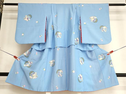 平和屋着物[]七五三　女の子　３歳　祝着　三つ身　雪輪花兎文　背抜き仕立て　洗える着物　AABK9262ja