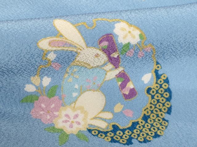 平和屋着物[]七五三　女の子　３歳　祝着　三つ身　雪輪花兎文　背抜き仕立て　洗える着物　AABK9262ja