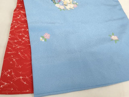 平和屋着物[]七五三　女の子　３歳　祝着　三つ身　雪輪花兎文　背抜き仕立て　洗える着物　AABK9262ja