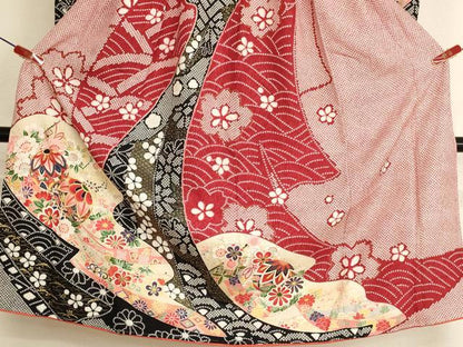 平和屋着物[]七五三　女の子　７歳　祝着　四つ身　駒刺繍　花手毬文　金彩　正絹　逸品　AABK9265ja