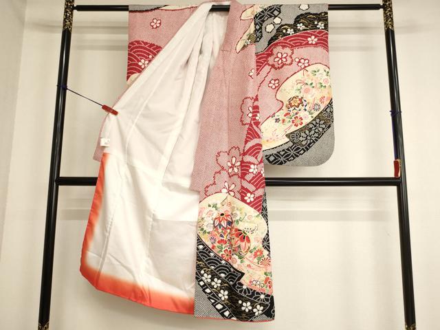 平和屋着物[]七五三　女の子　７歳　祝着　四つ身　駒刺繍　花手毬文　金彩　正絹　逸品　AABK9265ja