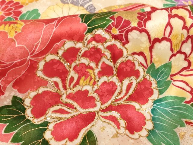 平和屋着物[]七五三 女の子 ７歳 祝着 四つ身 長襦袢(無双仕立て・半衿刺繍)セット 絞り 刺繍 花手毬文 金糸 金彩 逸品 AABK9266ja