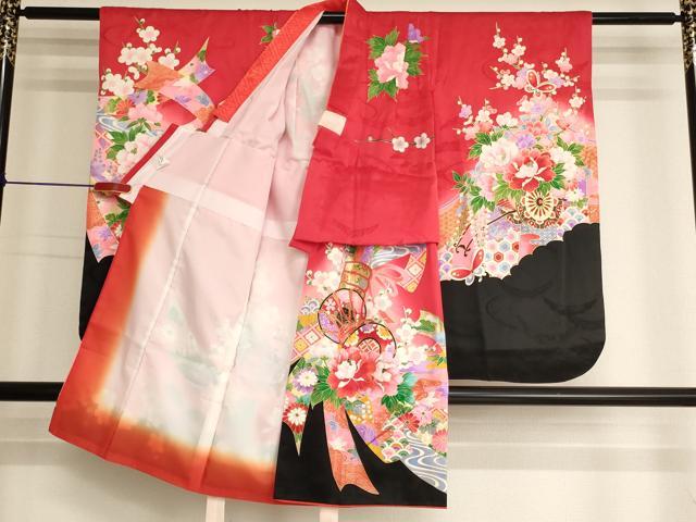 平和屋着物[]七五三　女の子　３歳　祝着　三つ身　束ね熨斗花鼓文　暈し染め　金彩　正絹　逸品　AABK9267ja