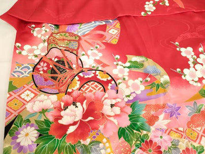 平和屋着物[]七五三　女の子　３歳　祝着　三つ身　束ね熨斗花鼓文　暈し染め　金彩　正絹　逸品　AABK9267ja