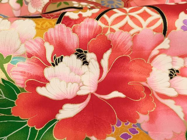 平和屋着物[]七五三　女の子　３歳　祝着　三つ身　束ね熨斗花鼓文　暈し染め　金彩　正絹　逸品　AABK9267ja