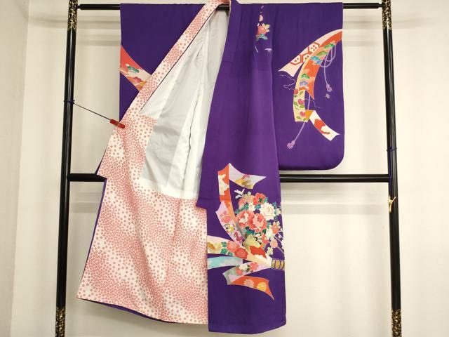 平和屋着物∵女の子　十三参り　子供　祝着　束ね熨斗花車文　金銀彩　正絹　逸品　AABK9270ja