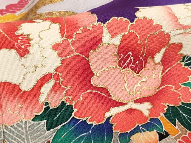 平和屋着物∵女の子　十三参り　子供　祝着　束ね熨斗花車文　金銀彩　正絹　逸品　AABK9270ja