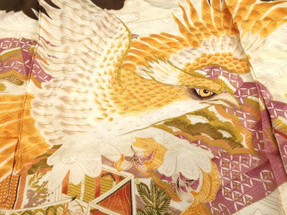 平和屋着物[]お宮参り　男の子　祝着　産着　初着　のしめ　刺繍　鷹　舞扇文　金糸　金彩　AABK9273ja