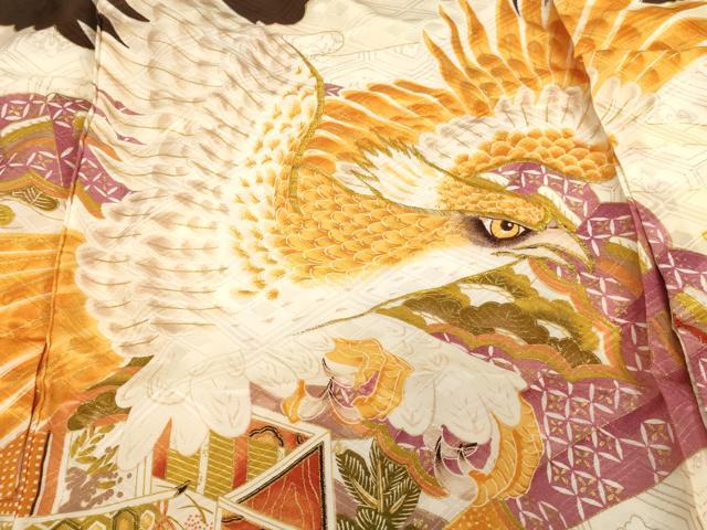 平和屋着物[]お宮参り　男の子　祝着　産着　初着　のしめ　刺繍　鷹　舞扇文　金糸　金彩　AABK9273ja