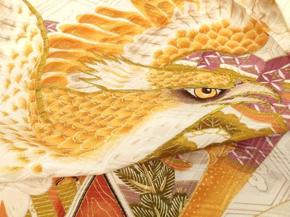 平和屋着物[]お宮参り　男の子　祝着　産着　初着　のしめ　刺繍　鷹　舞扇文　金糸　金彩　AABK9273ja