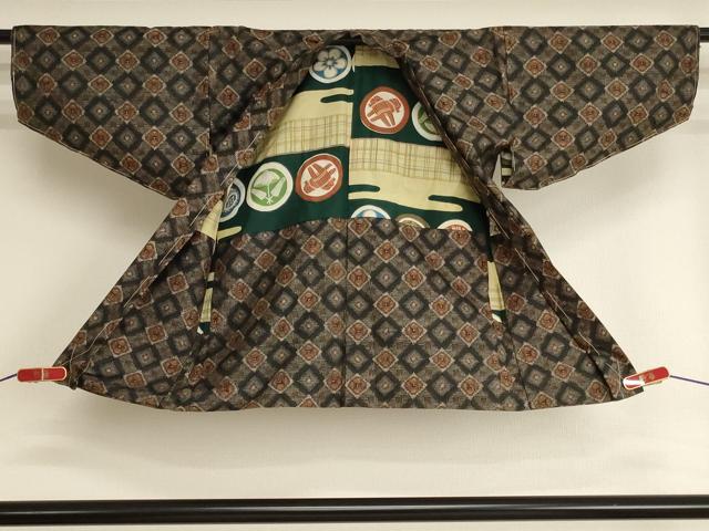 平和屋着物[]男の子　子供　本場村山大島紬　アンサンブル　菱文　正絹　逸品　未使用　AABK9274ja