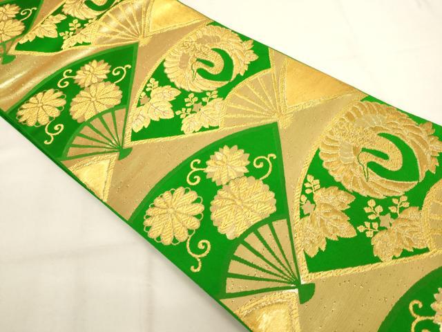平和屋着物[]子供　全通柄袋帯　扇面鶴丸花文　金糸　AABK9277ja
