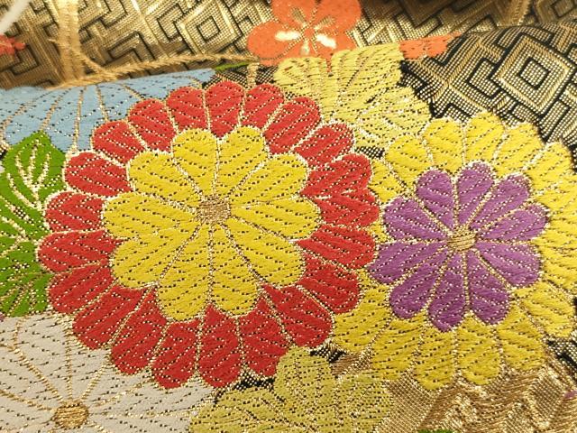 平和屋着物[]佐賀錦　子供　全通柄袋帯　唐織　花籠文　黒地　金糸　正絹　逸品　AABK9280ja