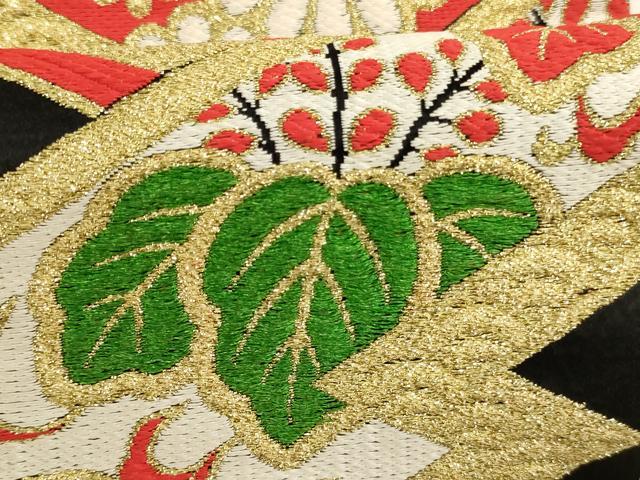 平和屋着物[]アンティーク　大正ロマン　子供　丸帯　変わり松皮菱花文　黒地　金糸　正絹　逸品　AABK9281ja