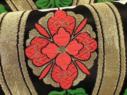 平和屋着物[]子供　全通柄袋帯　唐織　立涌花文　黒地　金糸　正絹　逸品　AABK9283ja