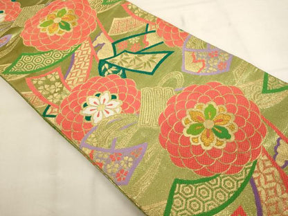 平和屋着物[]子供　全通柄袋帯　束ね熨斗短冊花文　金糸　AABK9287ja