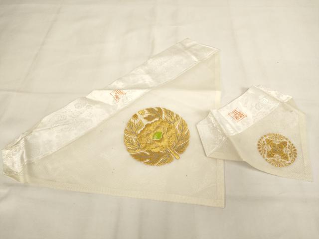 平和屋本店▼夏物　打敷　内敷2点セット　三角　紗　花丸文　金糸　法衣　寺院　仏具　仏教　僧侶　神職　装束　AABK9303ja