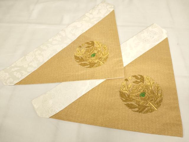 平和屋本店▼打敷　内敷2点セット　三角　金襴　抱き牡丹　法衣　寺院　仏具　仏教　僧侶　神職　装束　AABK9310ja