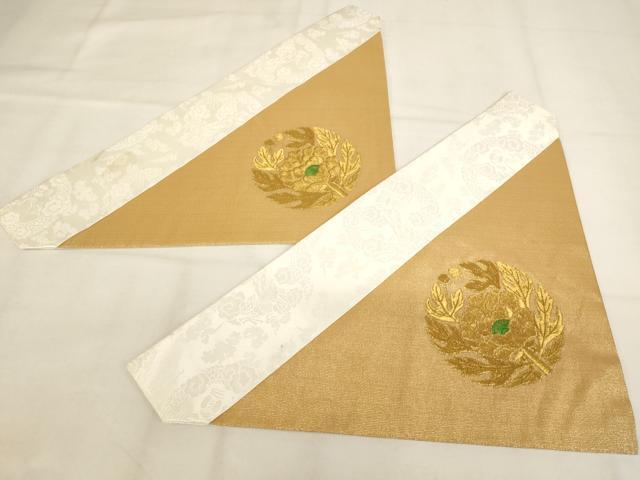 平和屋本店▼打敷　内敷2点セット　三角　金襴　抱き牡丹　法衣　寺院　仏具　仏教　僧侶　神職　装束　AABK9317ja