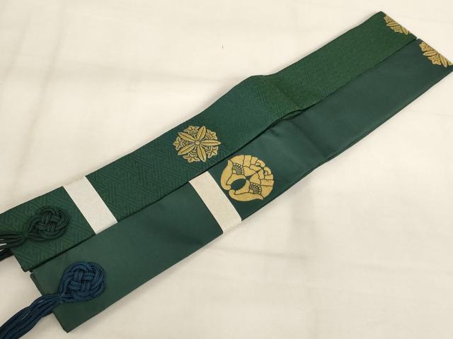 平和屋本店▼輪袈裟2点セット　竜胆車　抱き花杏葉　金糸　箱付き　法衣　寺院　仏具　仏教　僧侶　神職　装束　未使用　AABK9320ja