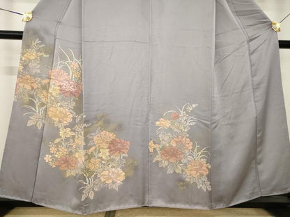 平和屋着物●訪問着　刺繍　草花文　正絹　逸品　AABK9321ck