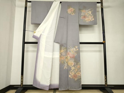 平和屋着物●訪問着　刺繍　草花文　正絹　逸品　AABK9321ck