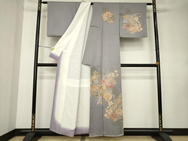 平和屋着物●訪問着　刺繍　草花文　正絹　逸品　AABK9321ck