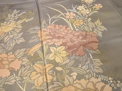 平和屋着物●訪問着　刺繍　草花文　正絹　逸品　AABK9321ck